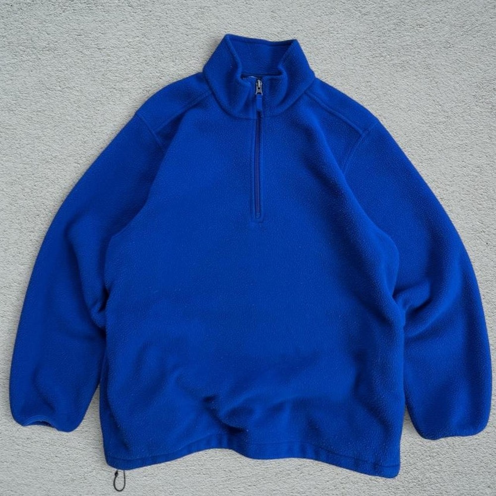 Vintage 90s Lands End Blue Fleece Quarter-Zip Sweatshirt Mens L Made in USA